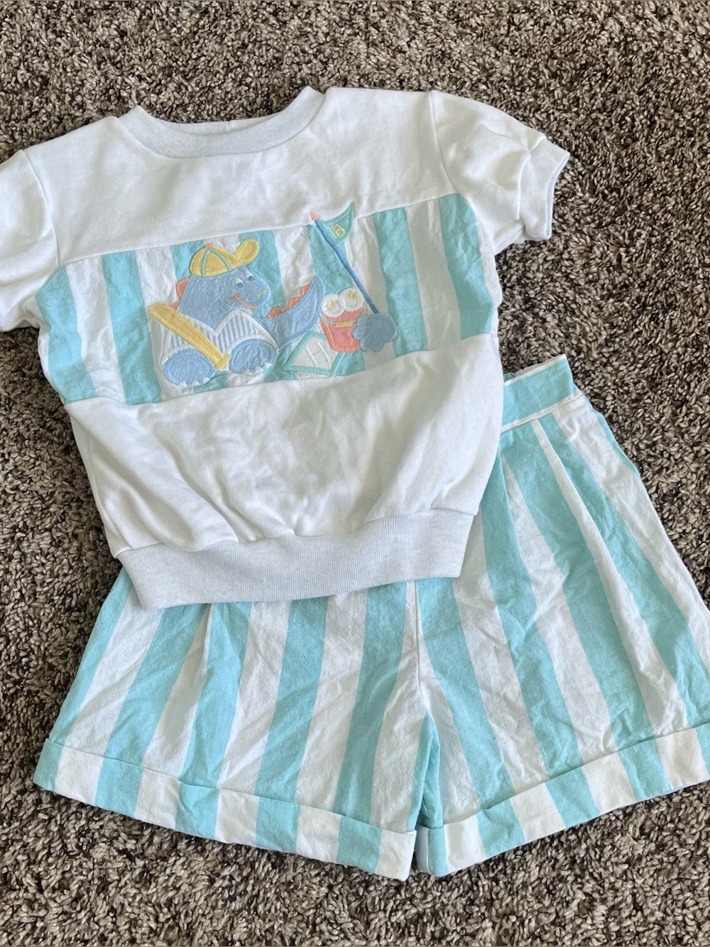 Patsy Aiken Designs - Vintage kids Summer Outfit - Dinosaur - Baseball - Size 4T